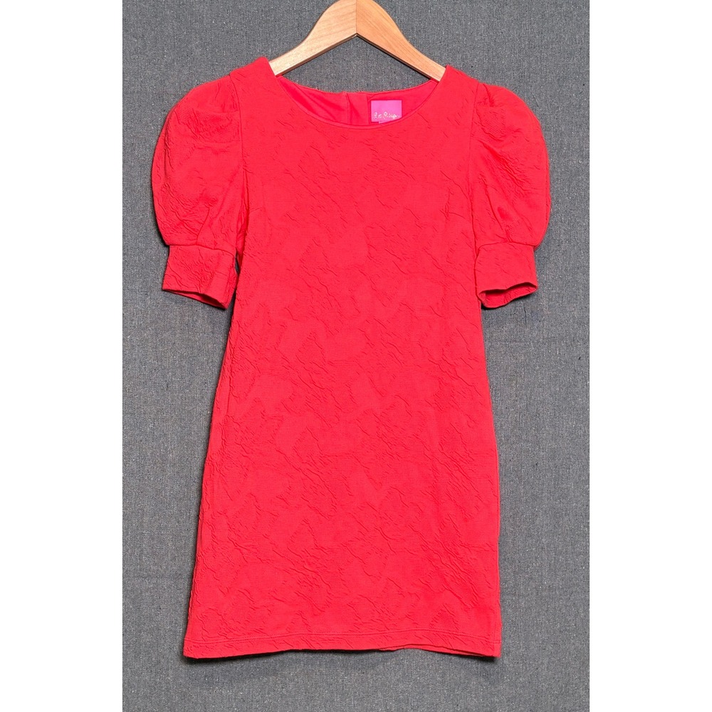 Lilly Pulitzer Mini Knowles Dress Girls Red Puff Sleeve Size L 8-10